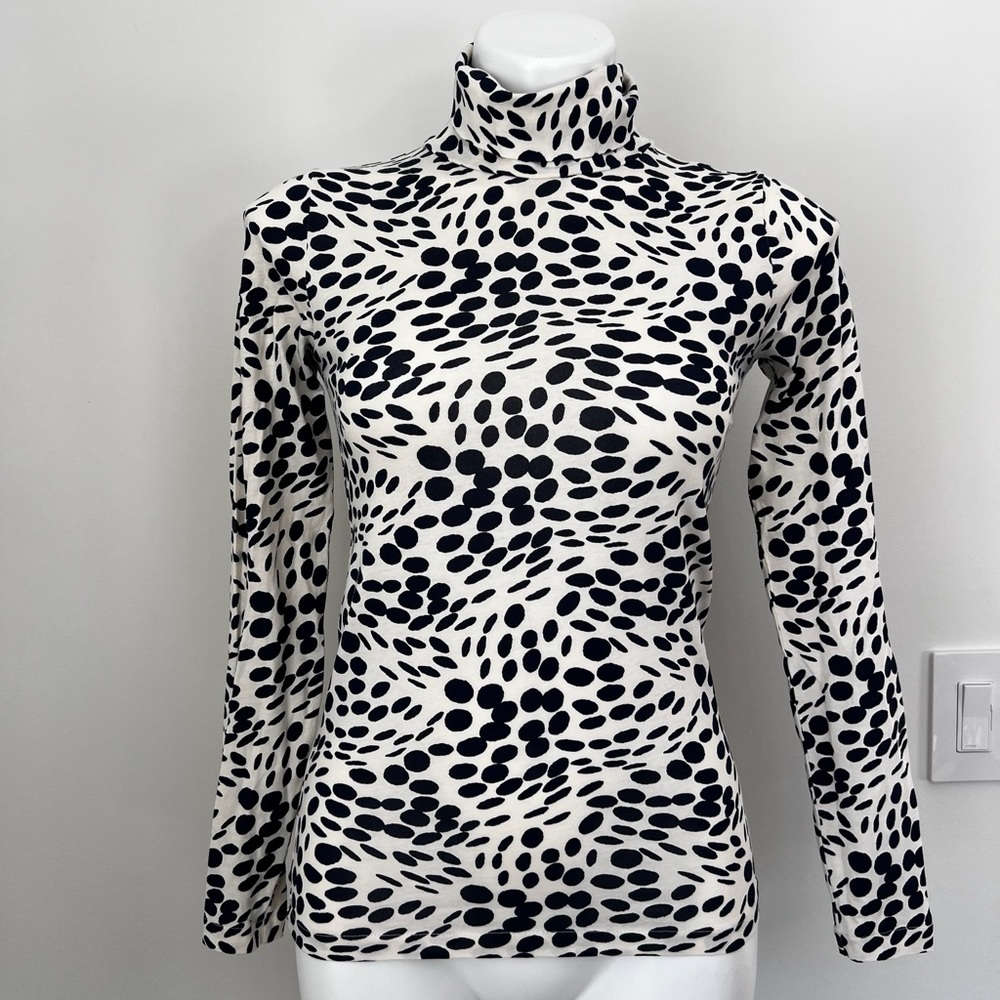 J.Crew White and Blue Printed Tissue Turtleneck